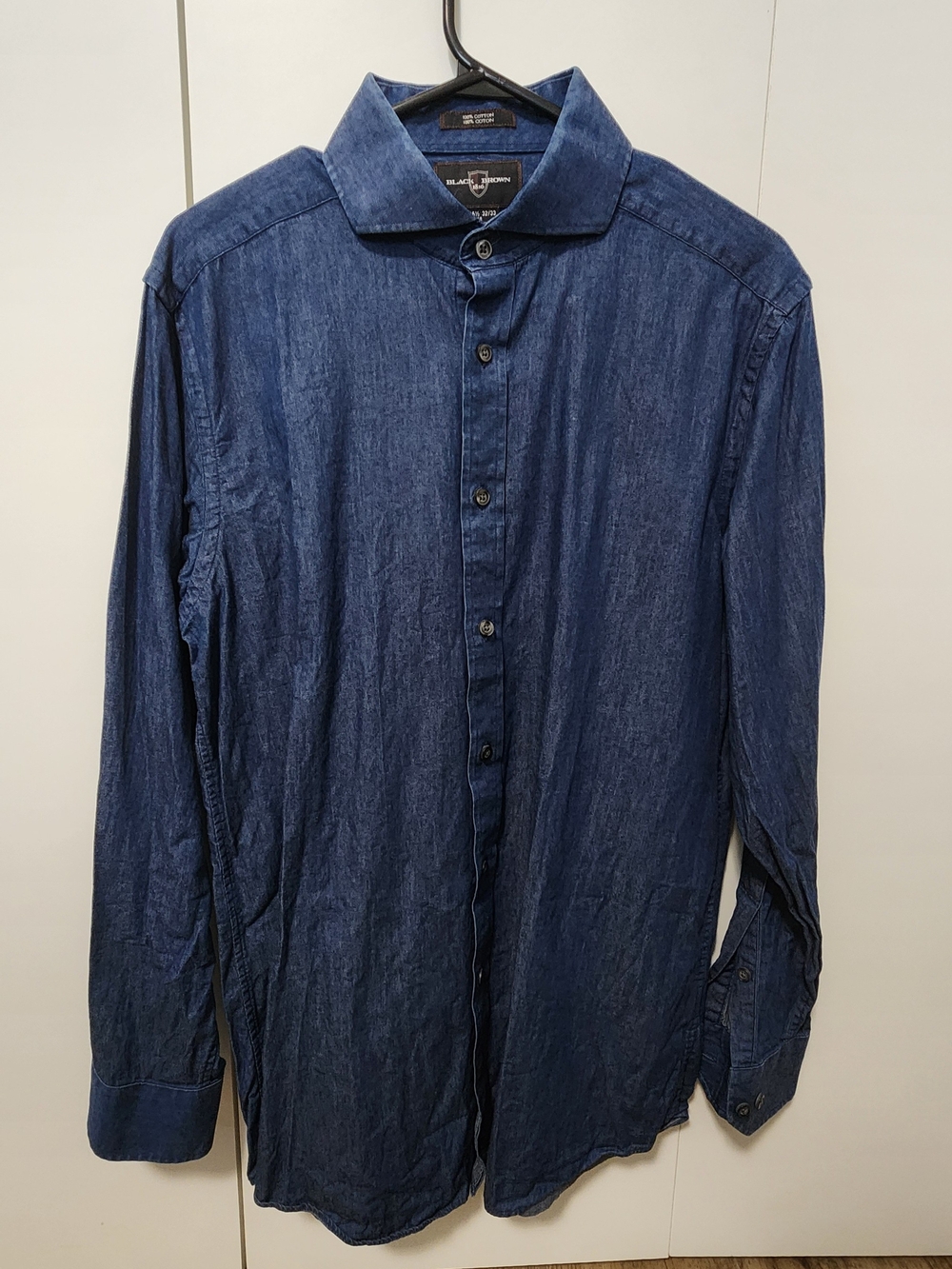 Black Brown 1826 Men's Denim Look Button-Down Shirt - Dark Blue